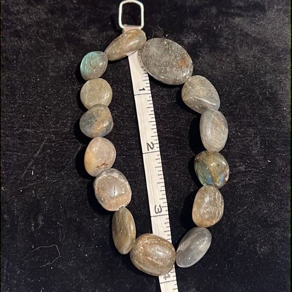 COPY - Flashy Labradorite tumbled polished pebble beads stretchy 3” bracelet - Picture 3 of 3